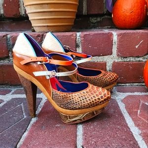 Altura Siete, high heels, brown, cream orange